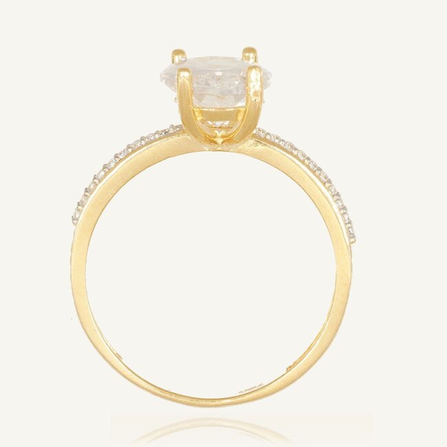 Elegante solitaire ring met ovale steen en fonkelende zijstenen