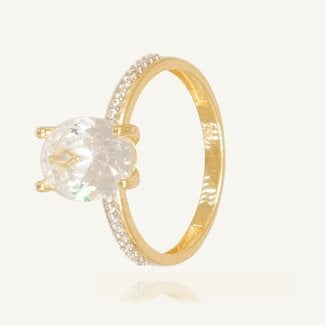Ovalen Solitaire Ring Met Zijstenen