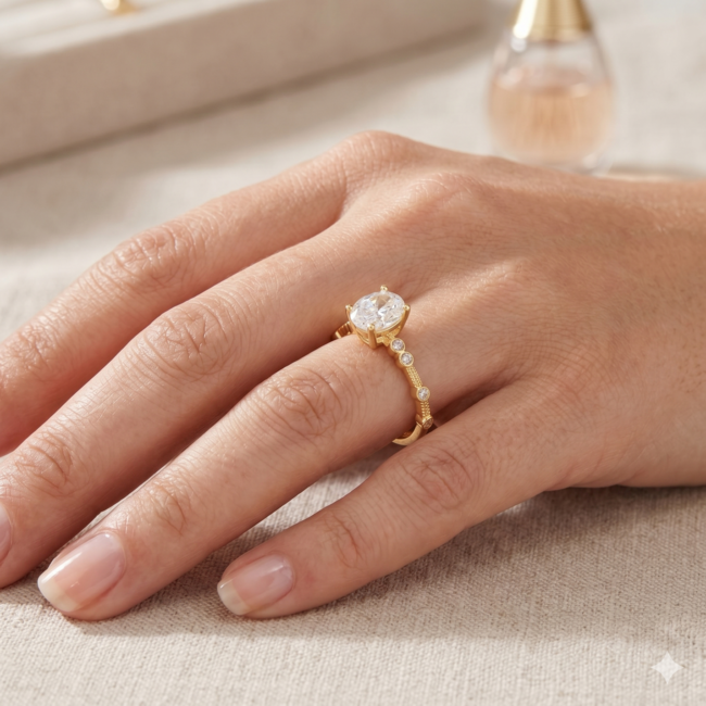 Ovale gouden ring met zijstenen