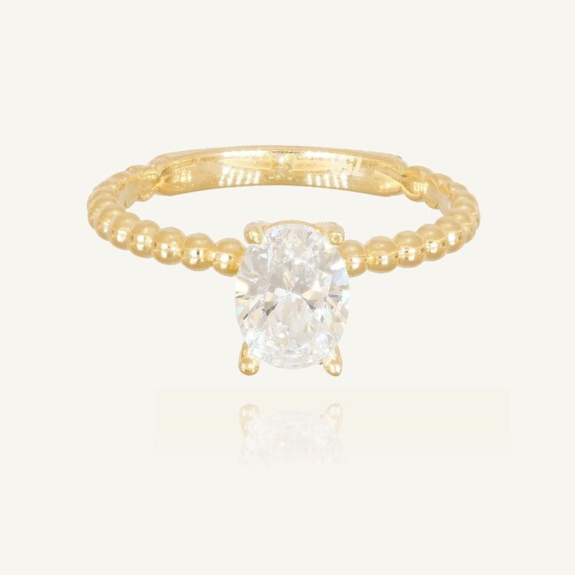 Elegante ovale solitaire ring met verfijnde bolletjes afwerking