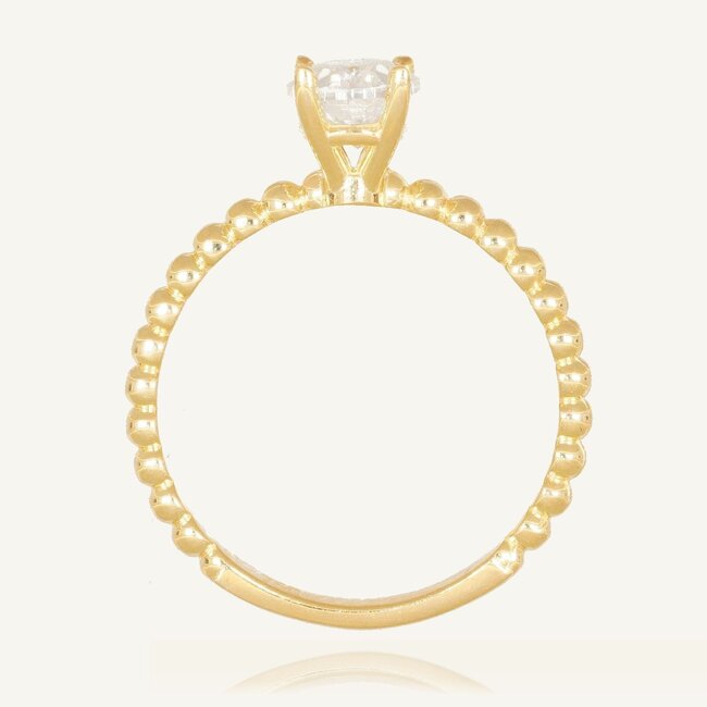 Elegante ovale solitaire ring met verfijnde bolletjes afwerking