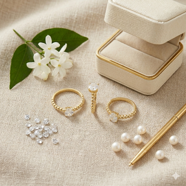 Gouden ovale solitaire ring met bolletjes