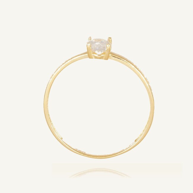 Elegante fijne solitaire ring met ovale steen en tijdloos design