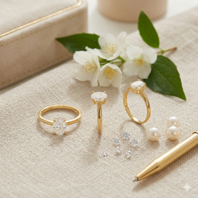 Elegante fijne solitaire ring met ovale steen en tijdloos design