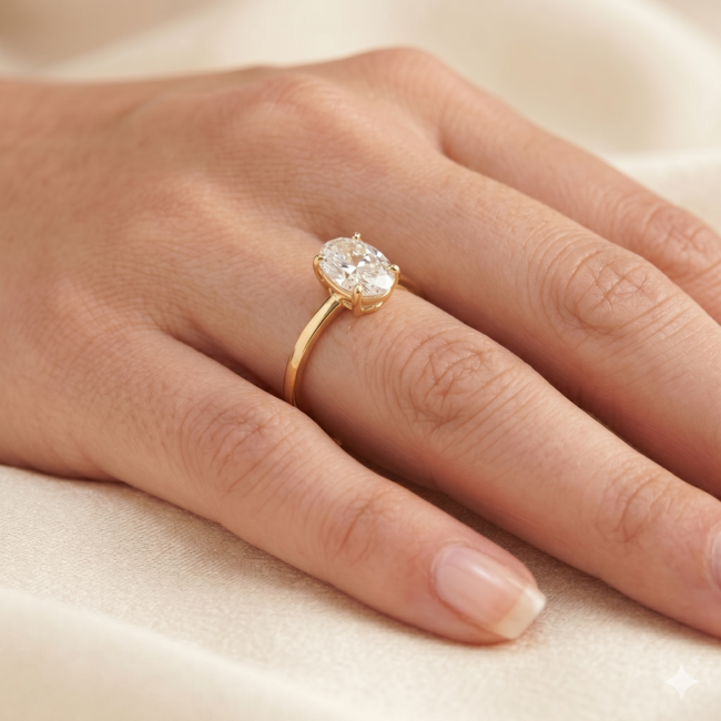 Geelgouden solitaire ring met ovale steen