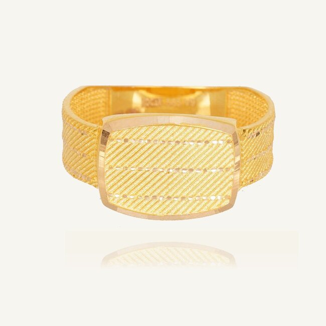 14 karaat brede gouden zegelring met structuurdesign