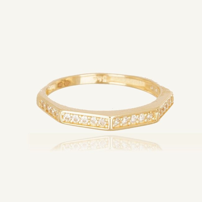 Elegante Gouden Ring met Geometrisch Design en Zirkonia