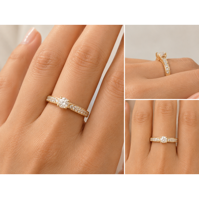 Elegante Gouden Solitair Ring met Pavé Zirkonia Details