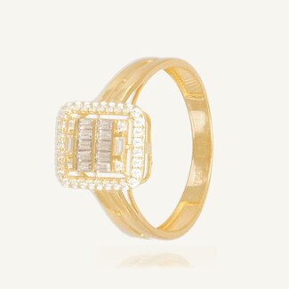 Geelgouden Ring met Baguette Zirkonia Halo