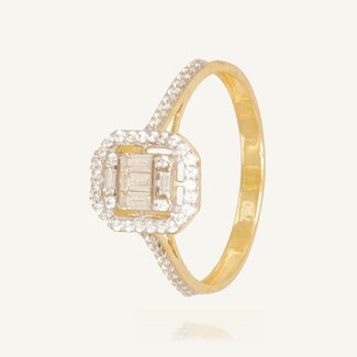 Luxe Gouden Halo Ring met Baguette Zirkonia