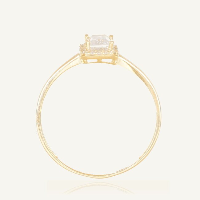 Luxe Gouden Ring Met Emerald Cut Zirkonia En Halo Design