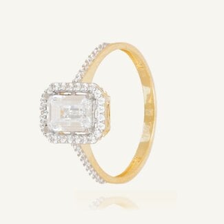 Luxe Gouden Halo Ring Met Emerald Steen