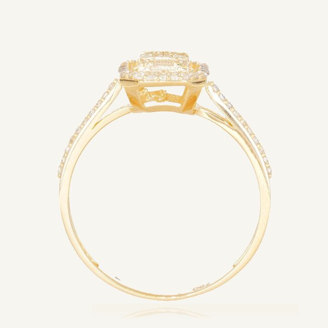 Luxe geelgouden ring met baguette en ronde zirkonia stenen