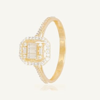 Elegante Geometrische Zirkonia Ring Geelgoud