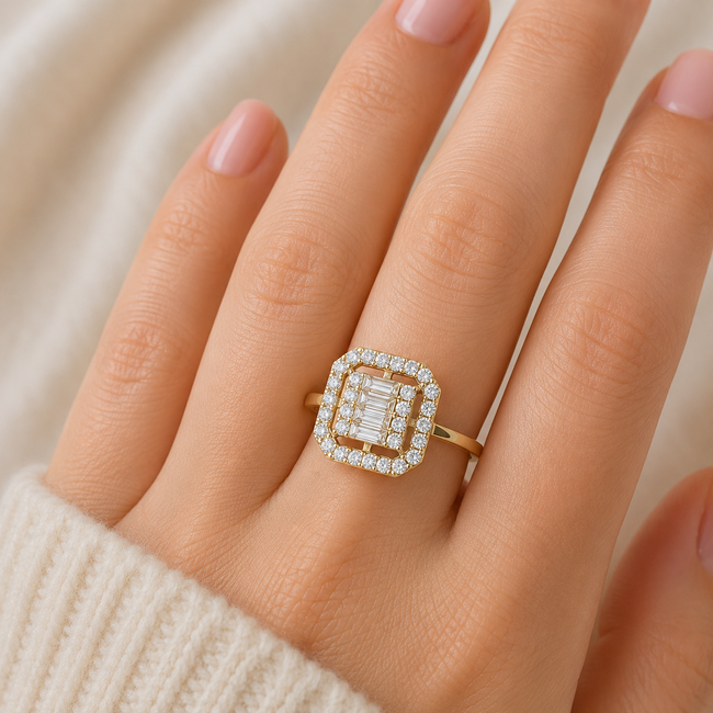 Geelgouden ring met baguette zirkonia