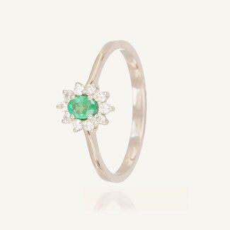 Smaragd Diamanten Halo Ring Witgoud