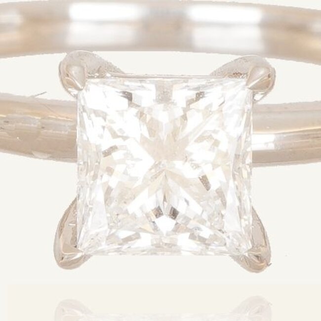 Exclusieve witgouden solitaire ring met 1.03 ct princess cut natuurlijke diamant