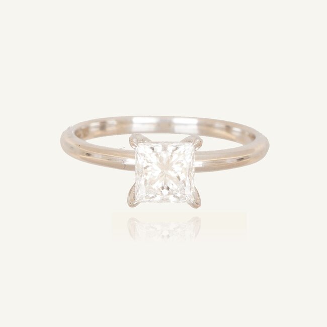 Exclusieve witgouden solitaire ring met 1.03 ct princess cut natuurlijke diamant