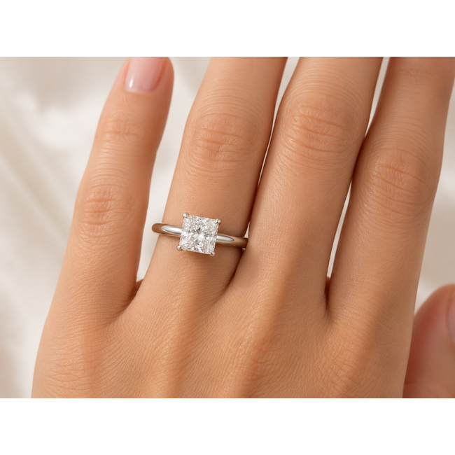 Exclusieve witgouden solitaire ring met 1.03 ct princess cut natuurlijke diamant