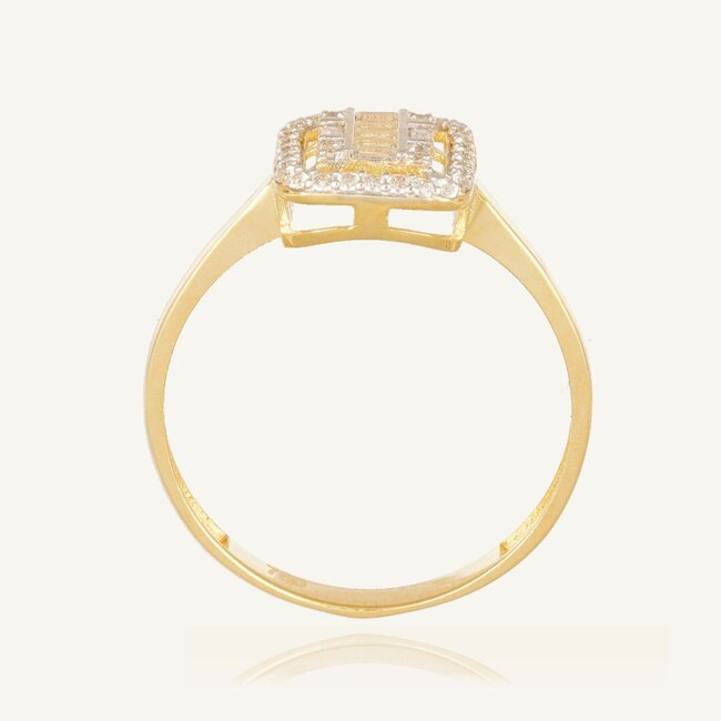 18 Karaat Geelgouden Ring met Baguette en Pavé Zirkonia