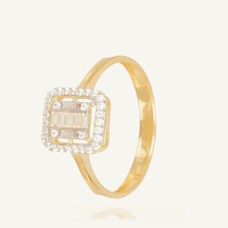 18 Karaat Geelgouden Baguette Ring met Zirkonia