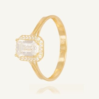Geelgouden Halo Ring met Emerald Zirkonia