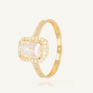 Geelgouden Halo Ring met Emerald Zirkonia