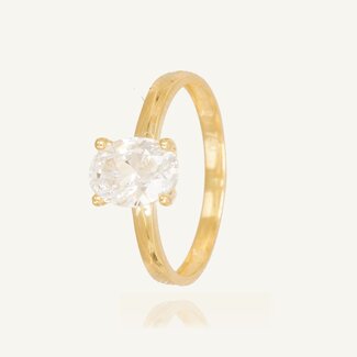 Geelgouden Solitaire Ring met Ovale Zirkonia
