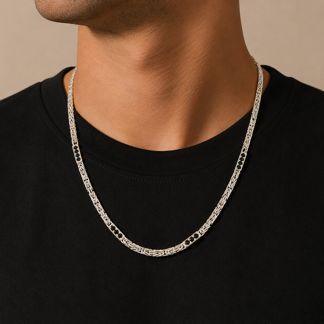 Zilveren Byzantijnse Ketting met Zwarte Zirkonia