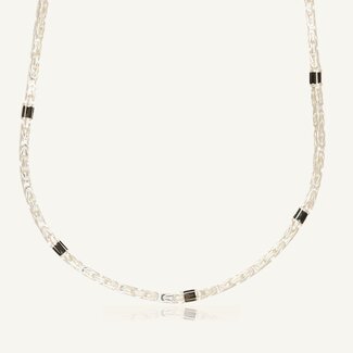 Zilveren Byzantijnse Ketting met Zwarte Rechthoekige Zirkonia