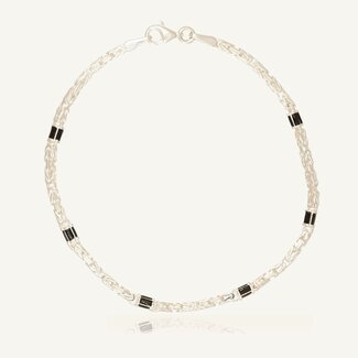 Zilveren Byzantijnse armband met Zwarte Rechthoekige Zirkonia