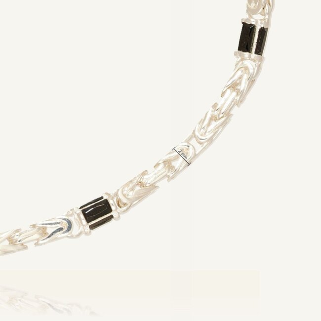 925 Zilveren Byzantijnse armband met Zwarte Zirkonia Details