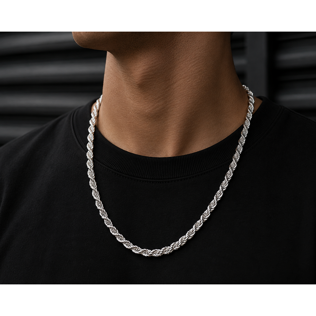 Zilveren Rope Ketting 65 cm met Gedraaide Schakels