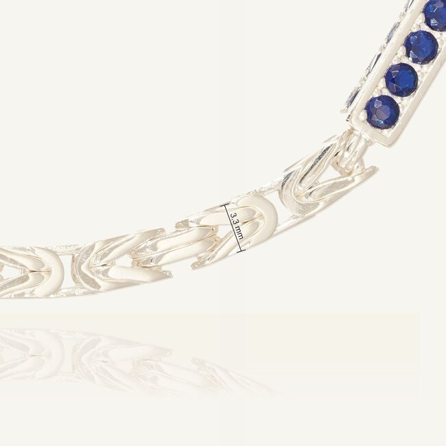 925 Zilveren Byzantijnse Ketting 60 cm met Blauwe Zirkonia