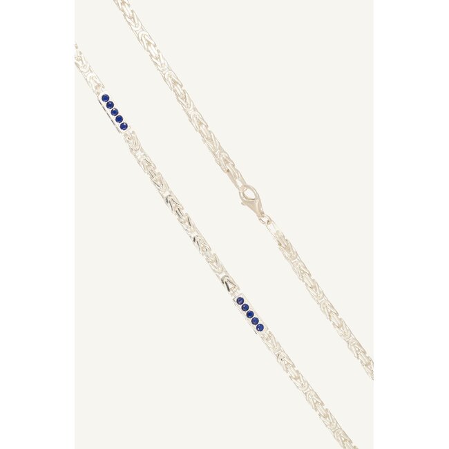 925 Zilveren Byzantijnse Ketting 60 cm met Blauwe Zirkonia