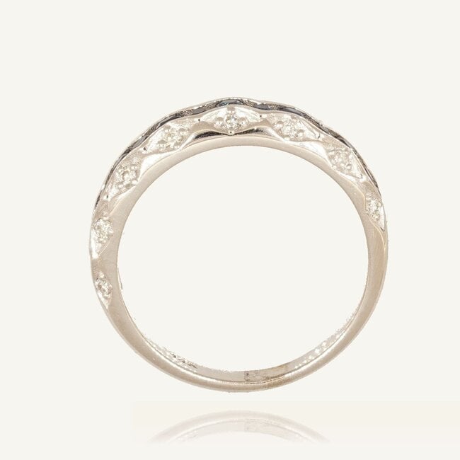 Elegante 14 Karaat Witgouden Ring met Blauwe Saffieren en 0.20 Karaat Diamanten