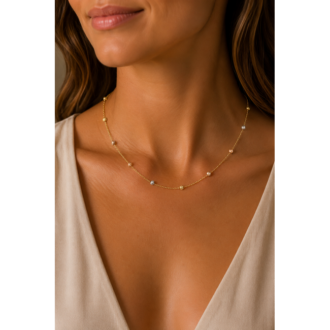 Driekleurige Dorika Ketting met Witgoud, Roségoud en Geelgoud