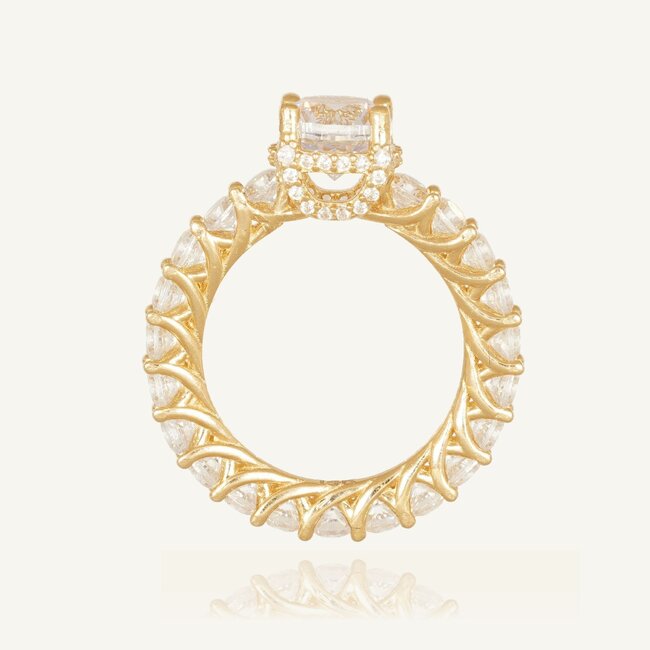14 Karaat Gouden Solitair Ring met Volledige Zirkonia Pavé Zetting