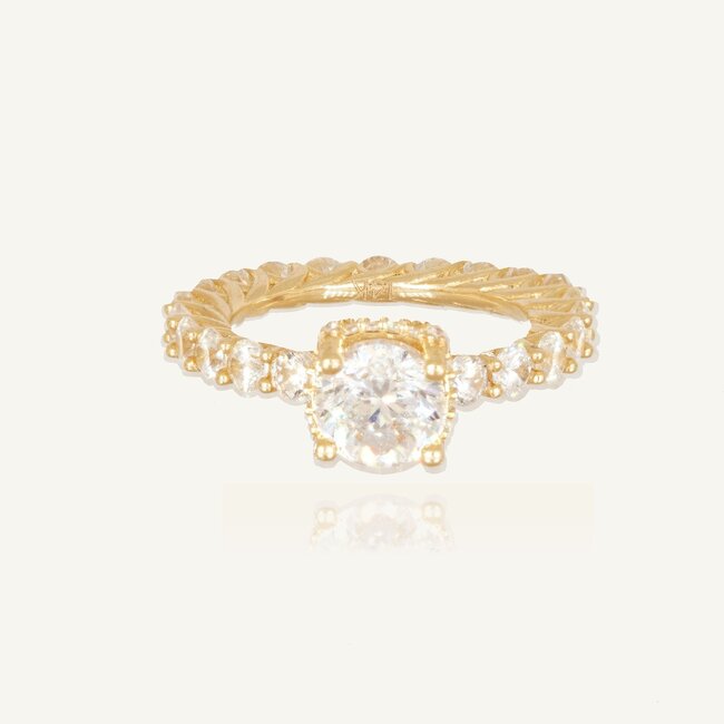 14 Karaat Gouden Solitair Ring met Volledige Zirkonia Pavé Zetting