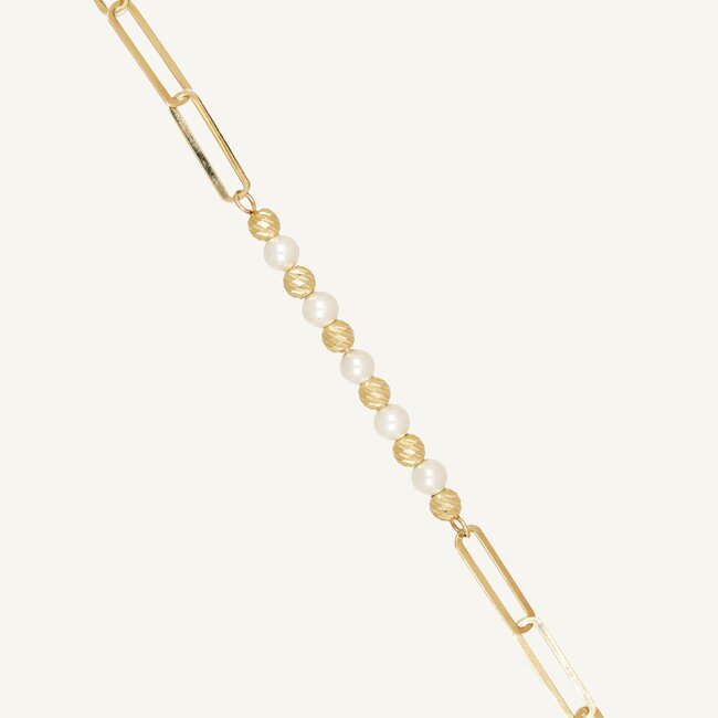 14 Karaat Geelgouden Armband met Zoetwaterparels en Schakels