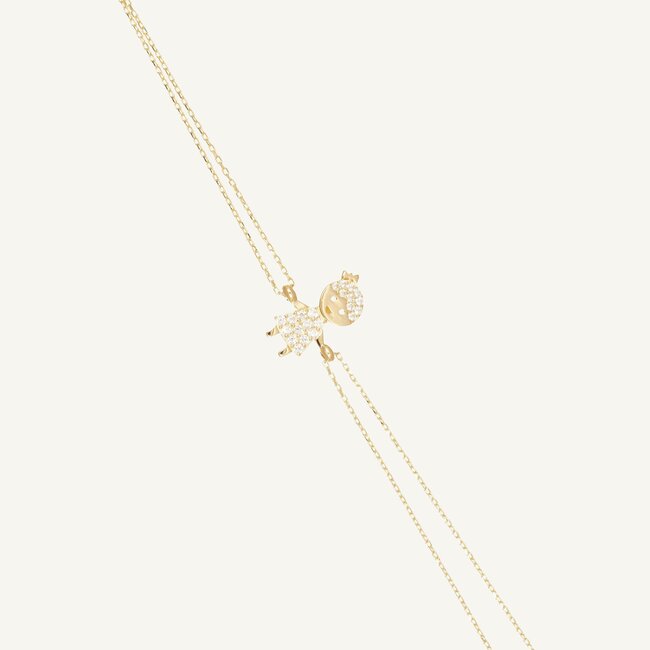 14 Karaat Geelgouden Armband met Meisje Hanger en Zirkonia