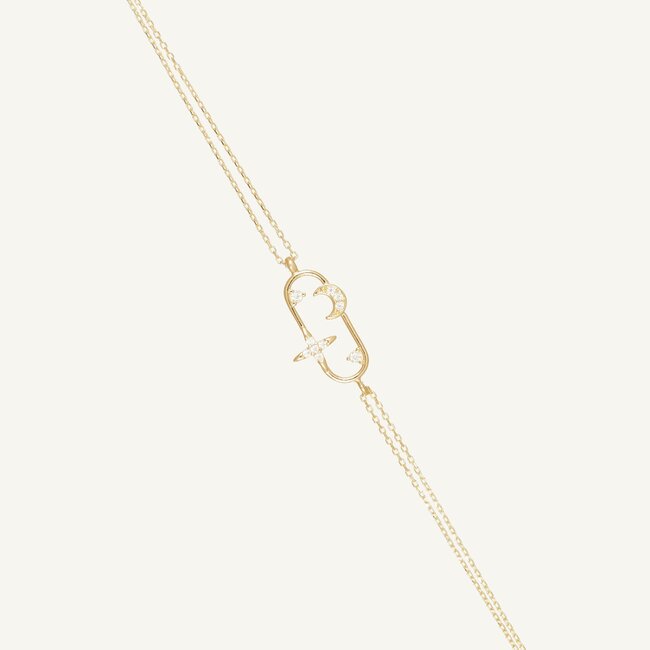 14 Karaat Geelgouden Armband met Maan, Ster en Zirkonia