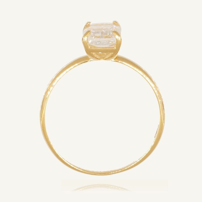 Elegante 18 Karaat Geelgouden Solitaire Ring met Rechthoekige Zirkonia Steen