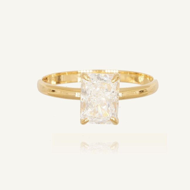Elegante 18 Karaat Geelgouden Solitaire Ring met Rechthoekige Zirkonia Steen