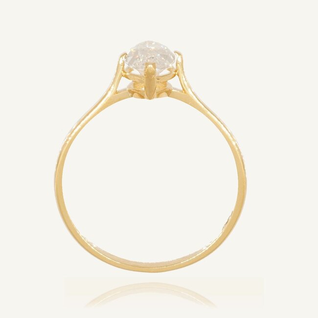 Elegante 18 Karaat Geelgouden Solitaire Ring met Marquise Geslepen Zirkonia