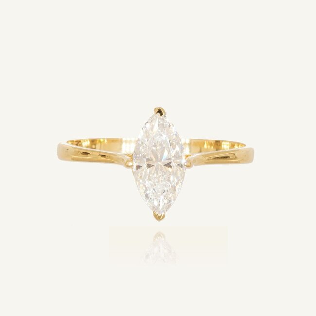 Elegante 18 Karaat Geelgouden Solitaire Ring met Marquise Geslepen Zirkonia