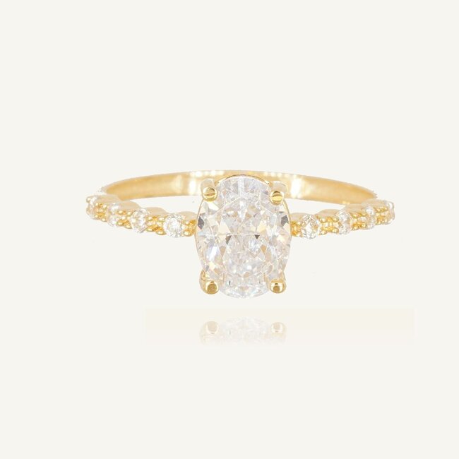 Luxe 18 Karaat Geelgouden Solitaire Ring met Ovale Zirkonia en Pavé Zirkonia Band