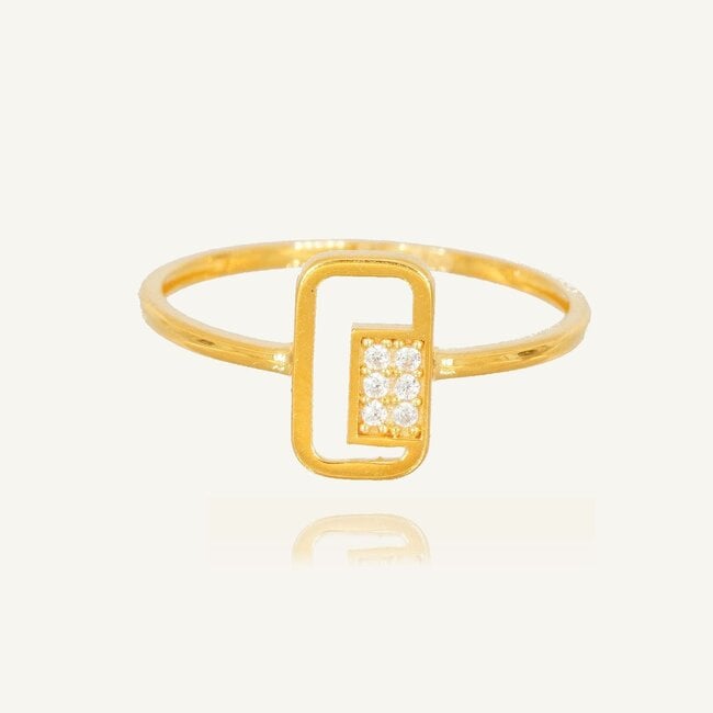 Elegante 22 Karaat Gouden Ring met Vierkant Open Design en Zirkonia