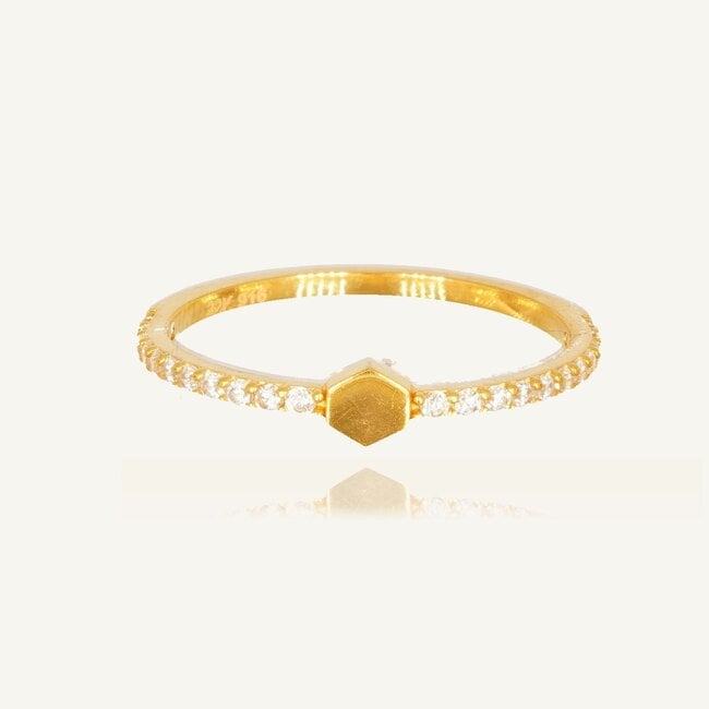 22 Karaat Gouden Hexagon Ring met Zirkonia