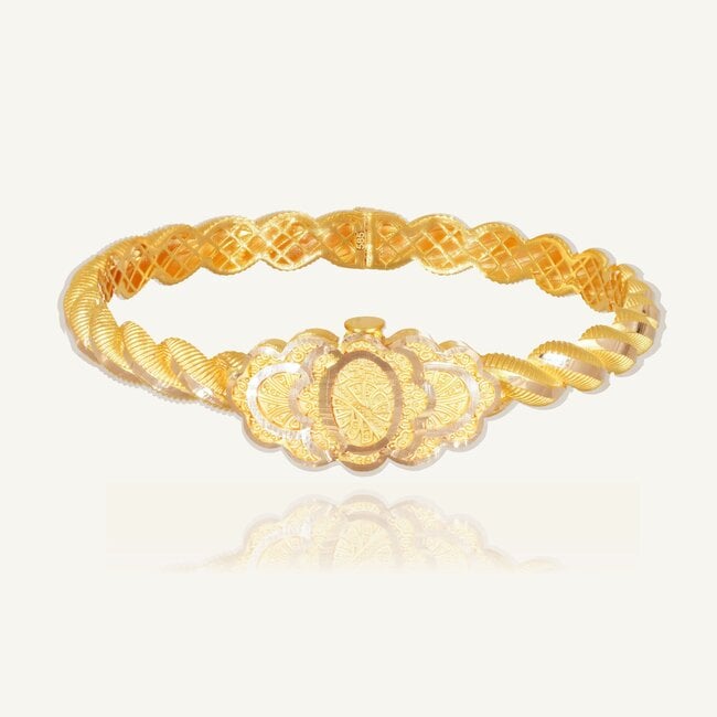 Traditionele 14 Karaat Geelgouden Erzurum Kelepçe Armband met Luxe Ornament